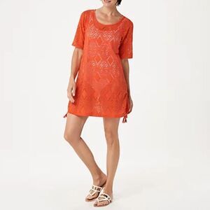 Denim & Co. Beach Swim Cover Up Orange Dress Vacation Resort Wear size Medium